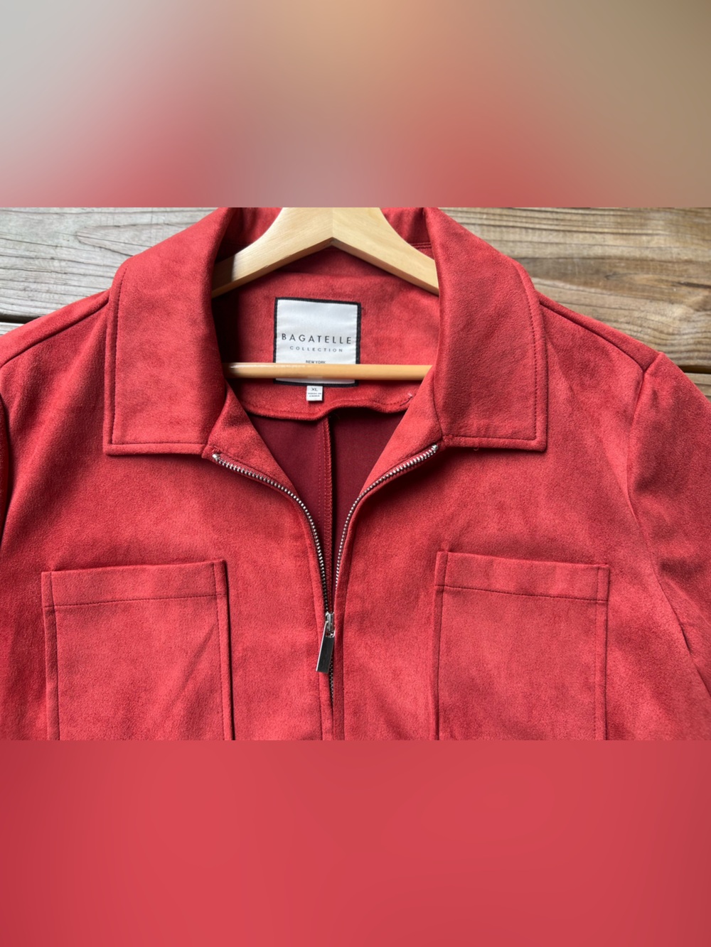 Bagatelle Collection Red Rust Faux Suede Zip Lightweight Jacket Extra Large - Picture 6 of 10